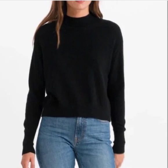 EVERLANE Wool Blend Crop Mockneck Sweater in Black EUC/sz S - Picture 2 of 13